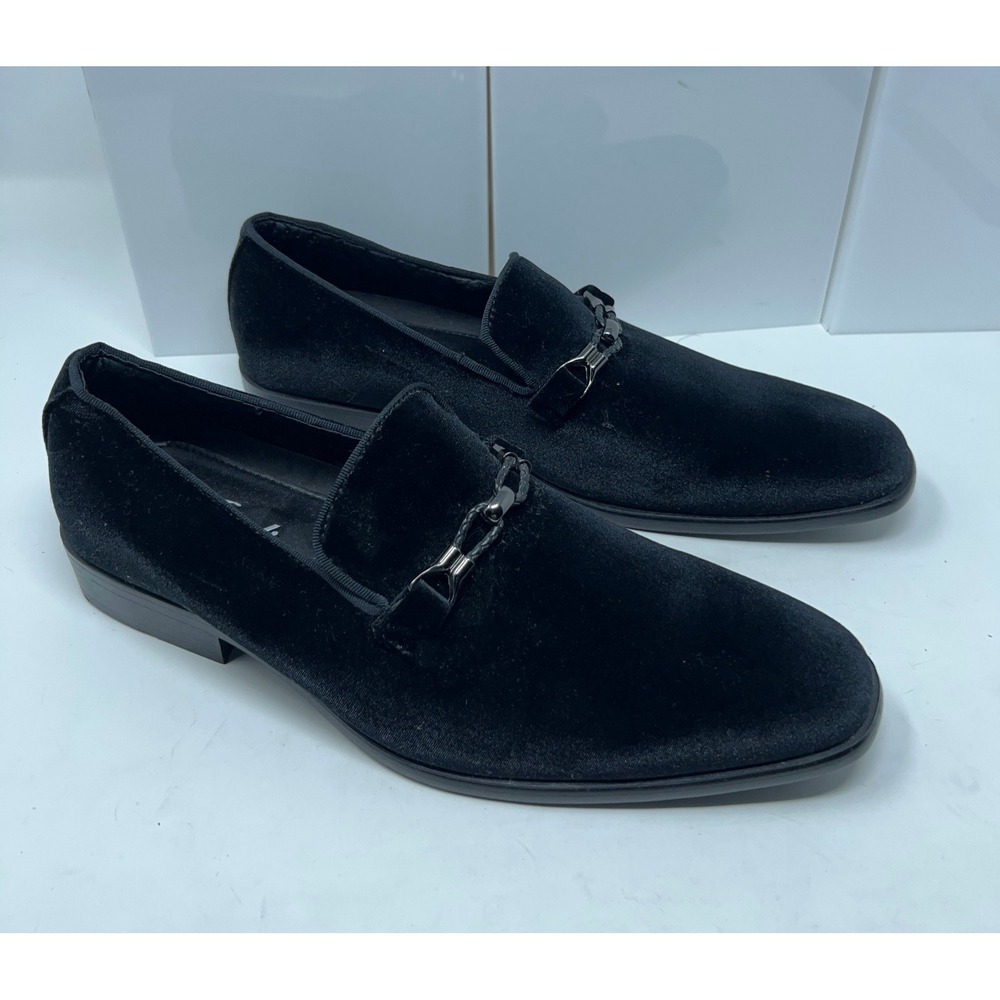 Amali Aller Mens 10 Black Velvet Horsebit Detail Slip-On Dress Loafers NWOB